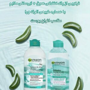 میسلار واتر گارنیر حاوی هیالورونیک اسید و آلوئه‌ورا مناسب انواع پوست Garnier SkinActive Micellar Hyaluronic Aloe Water All-in-1